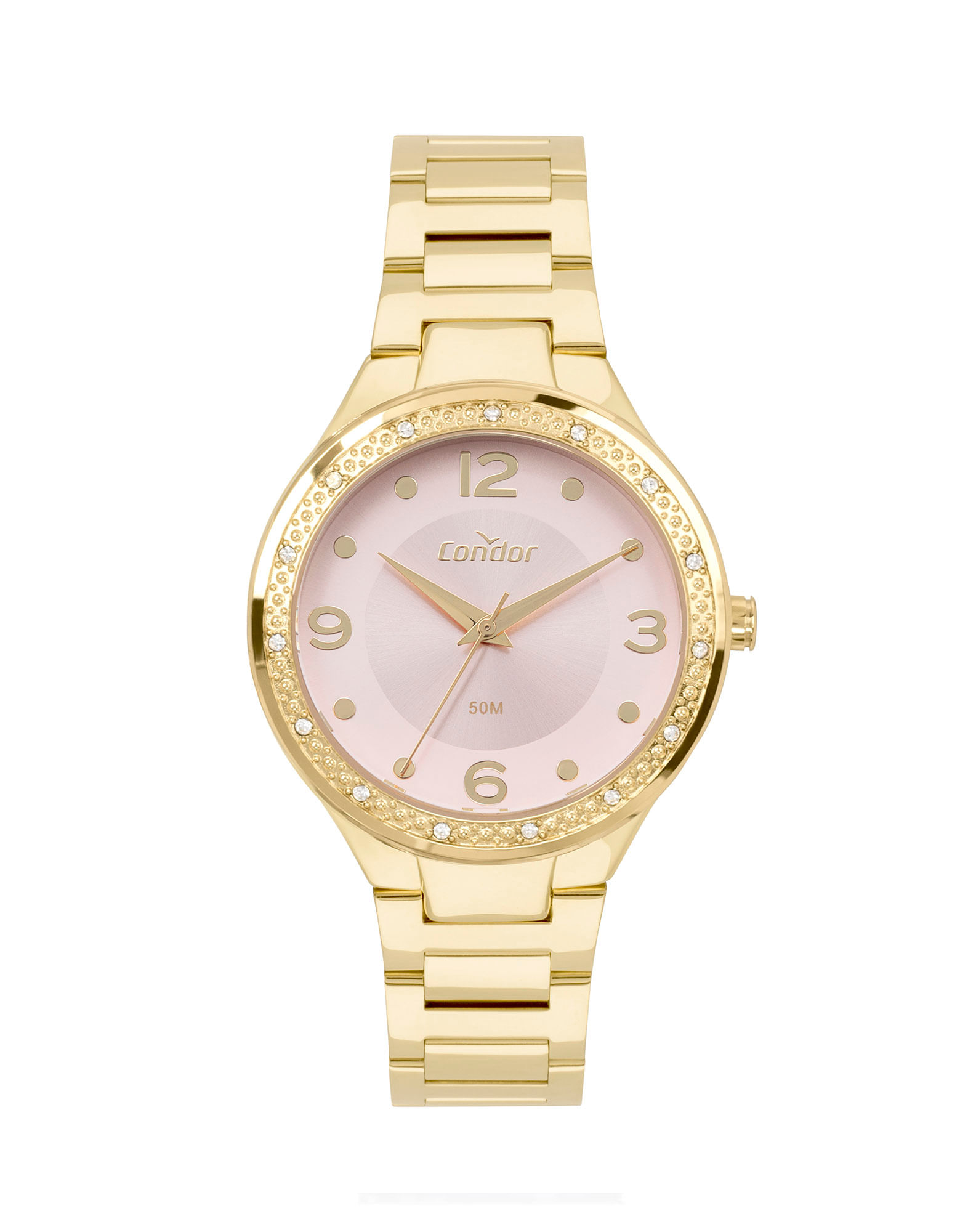 701757001 kit relógio feminino condor + brinco e colar dourado u a2e