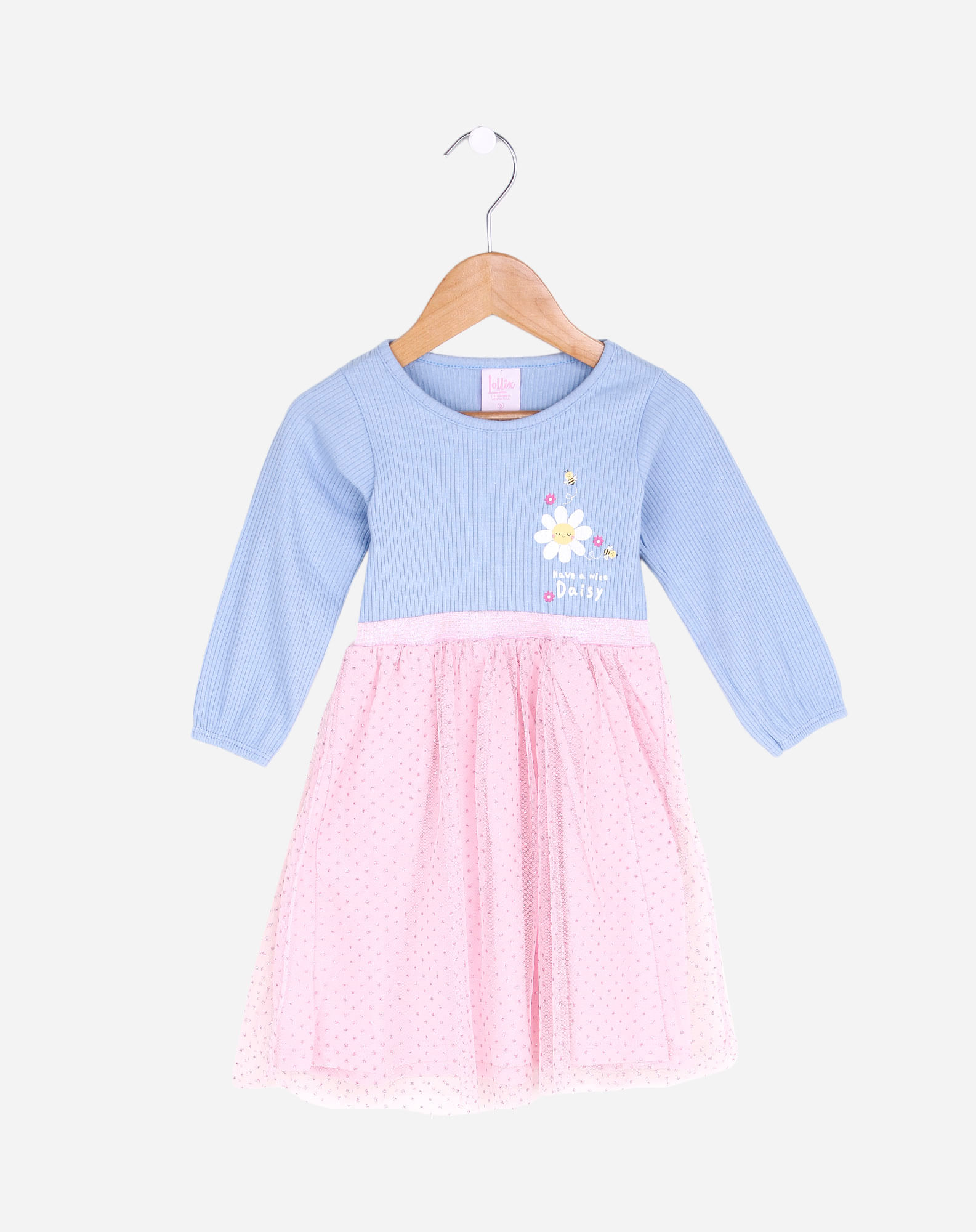 700501001 vestido manga longa infantil menina – tam. 1 a 3 anos azul/rosa 1 6a9