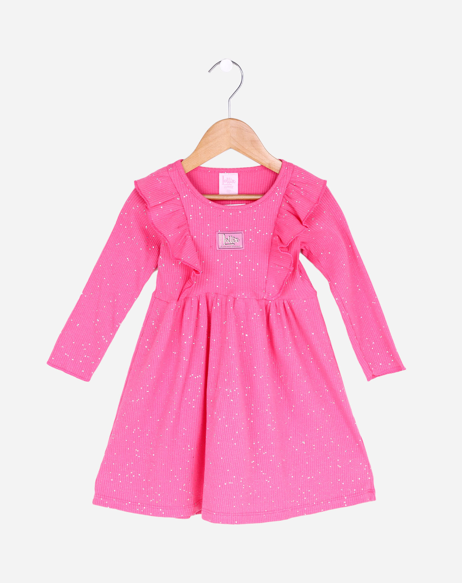 700534001 vestido manga longa infantil menina babados - tam. 1 à 3 anos pink 1 e9a