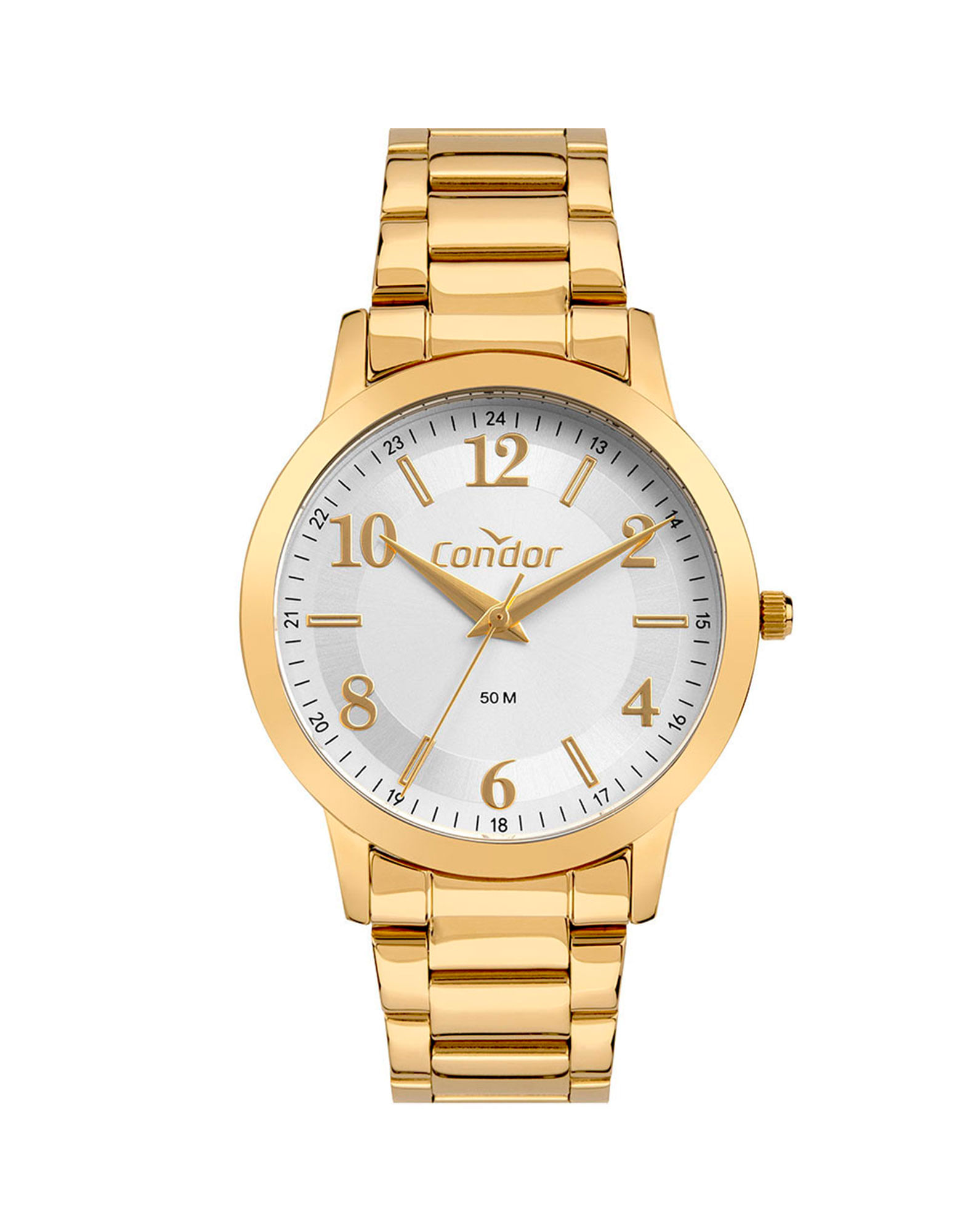 701751001 kit relógio feminino condor + brinco e colar dourado u da7