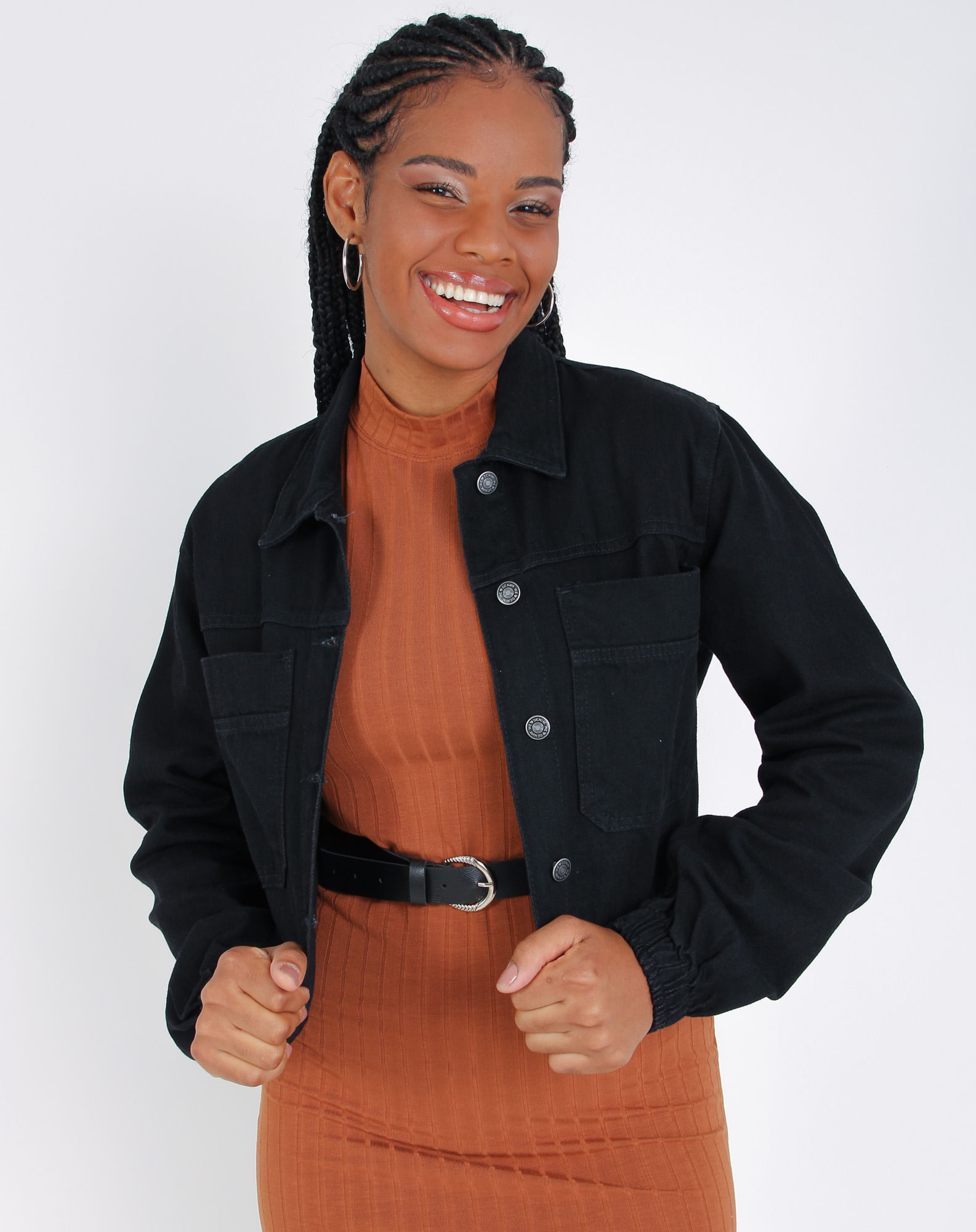 698307001 jaqueta sarja feminina punhos elástico preto p 0cf