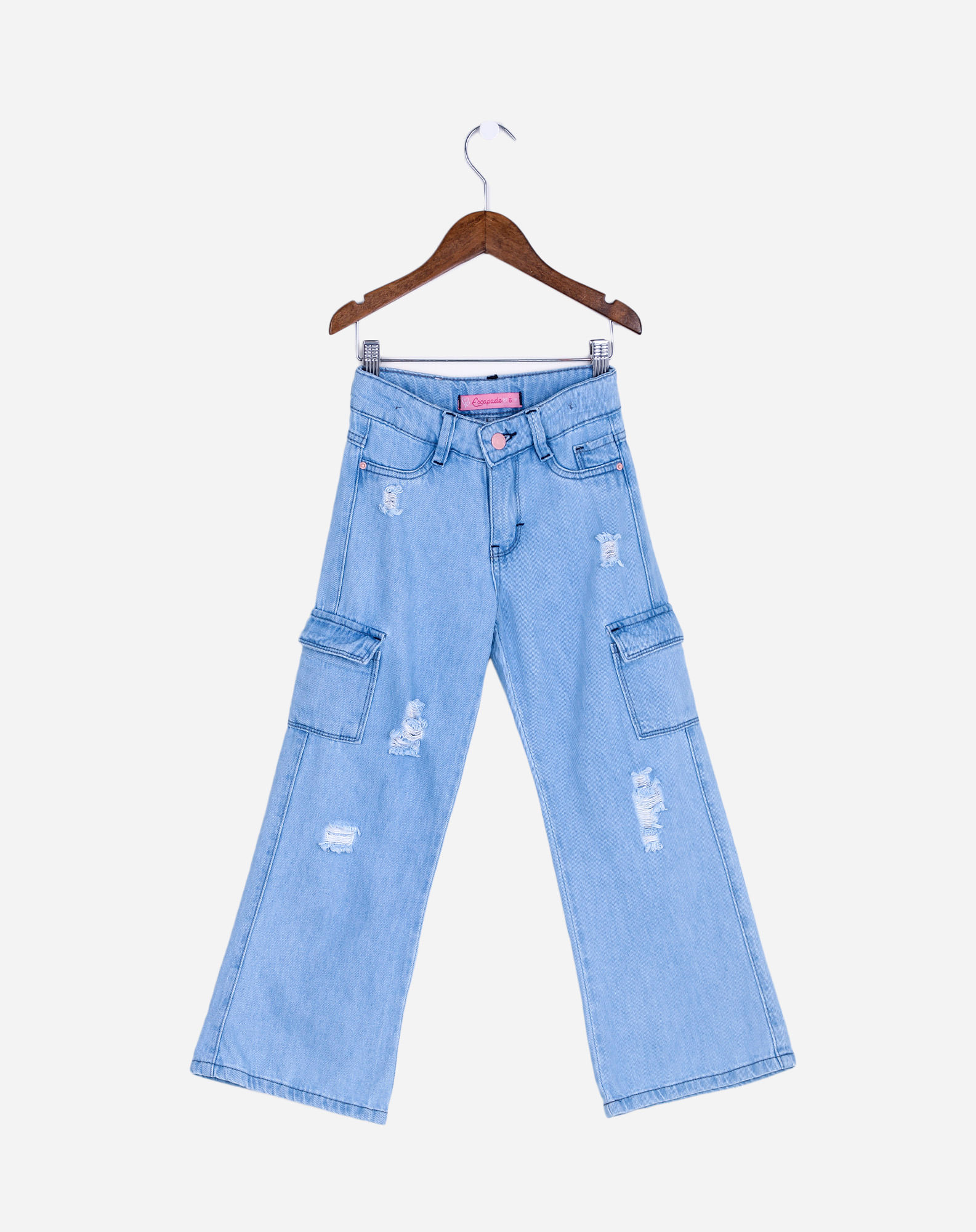 699655001 calça jeans wide leg infantil menina cargo - tam. 4 à 8 anos jeans 4 075