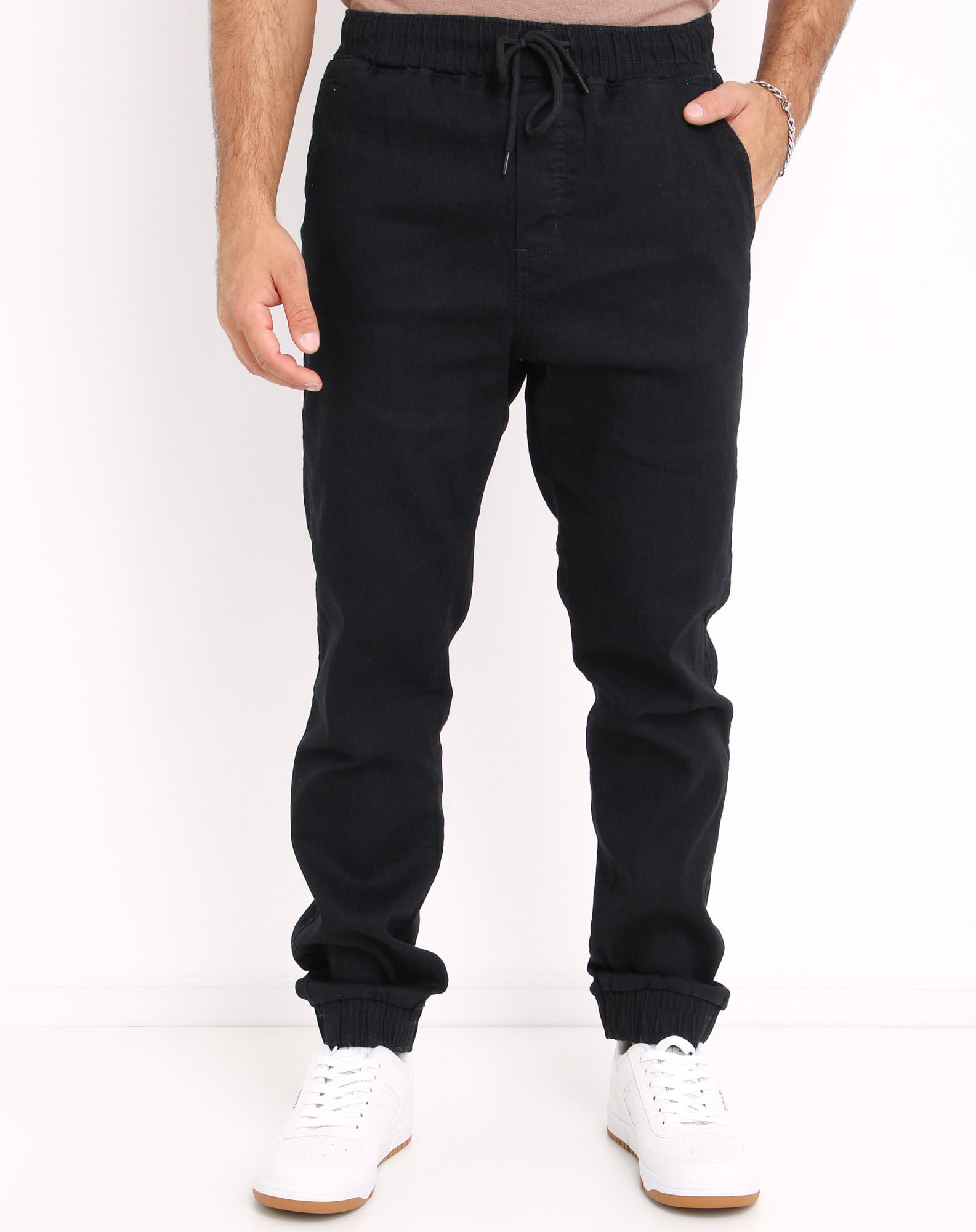 699255001 calça sarja jogger masculina com elástico black p c6b