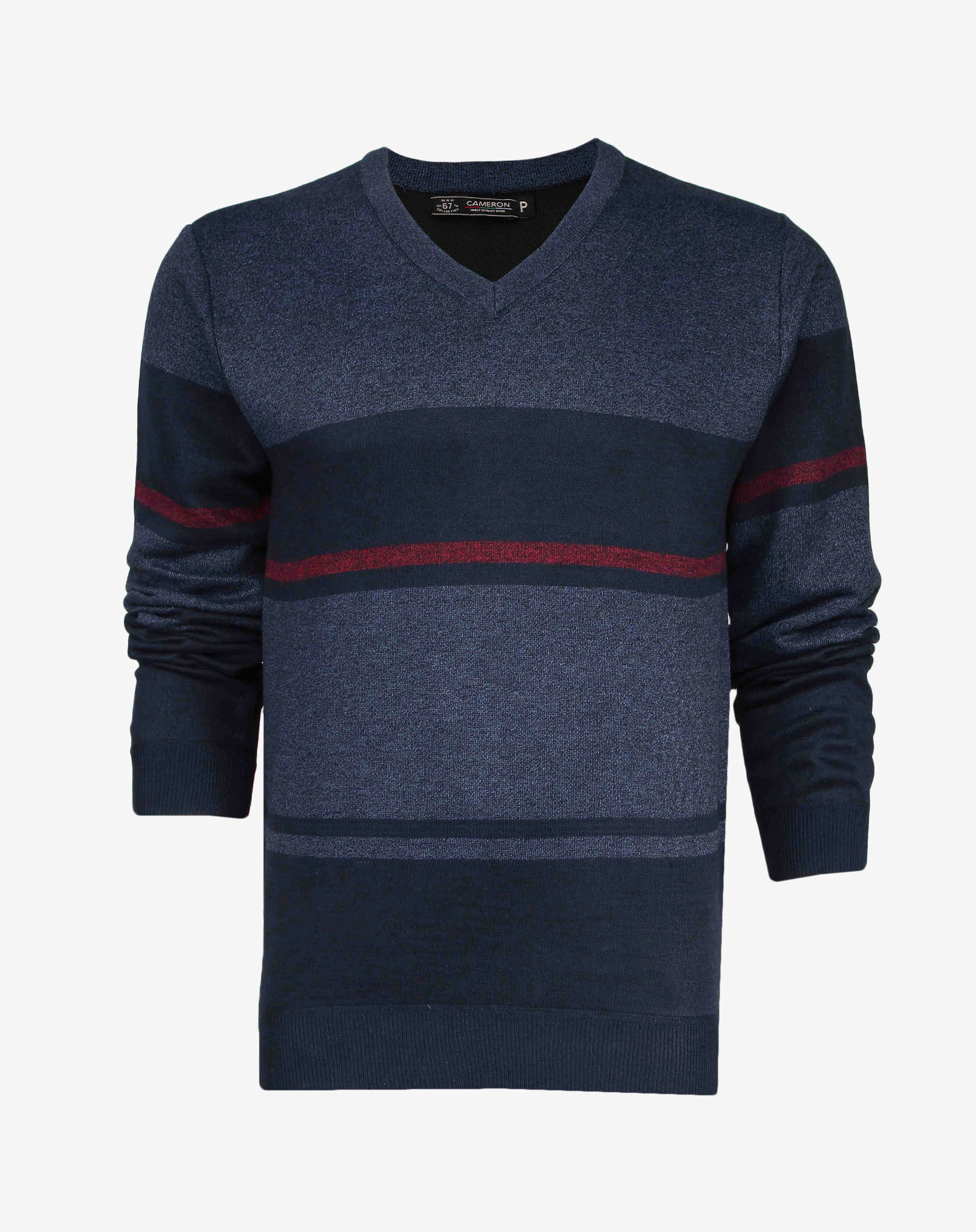 684031001 suéter tricô manga longa masculino listras largas mescla marinho p 0f8