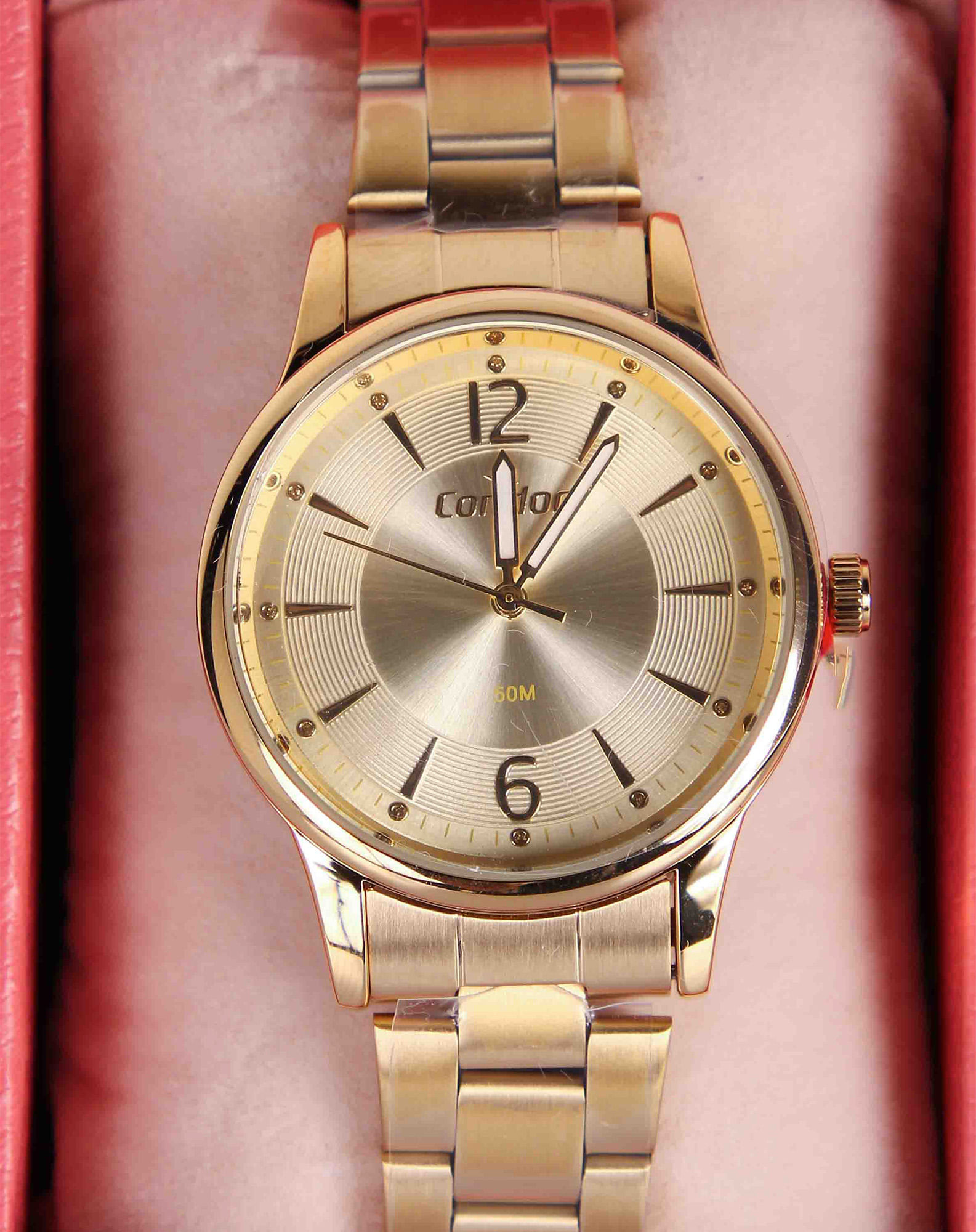 692435001 kit relógio feminino condor analógico dourado + pulseira dourado u ec1