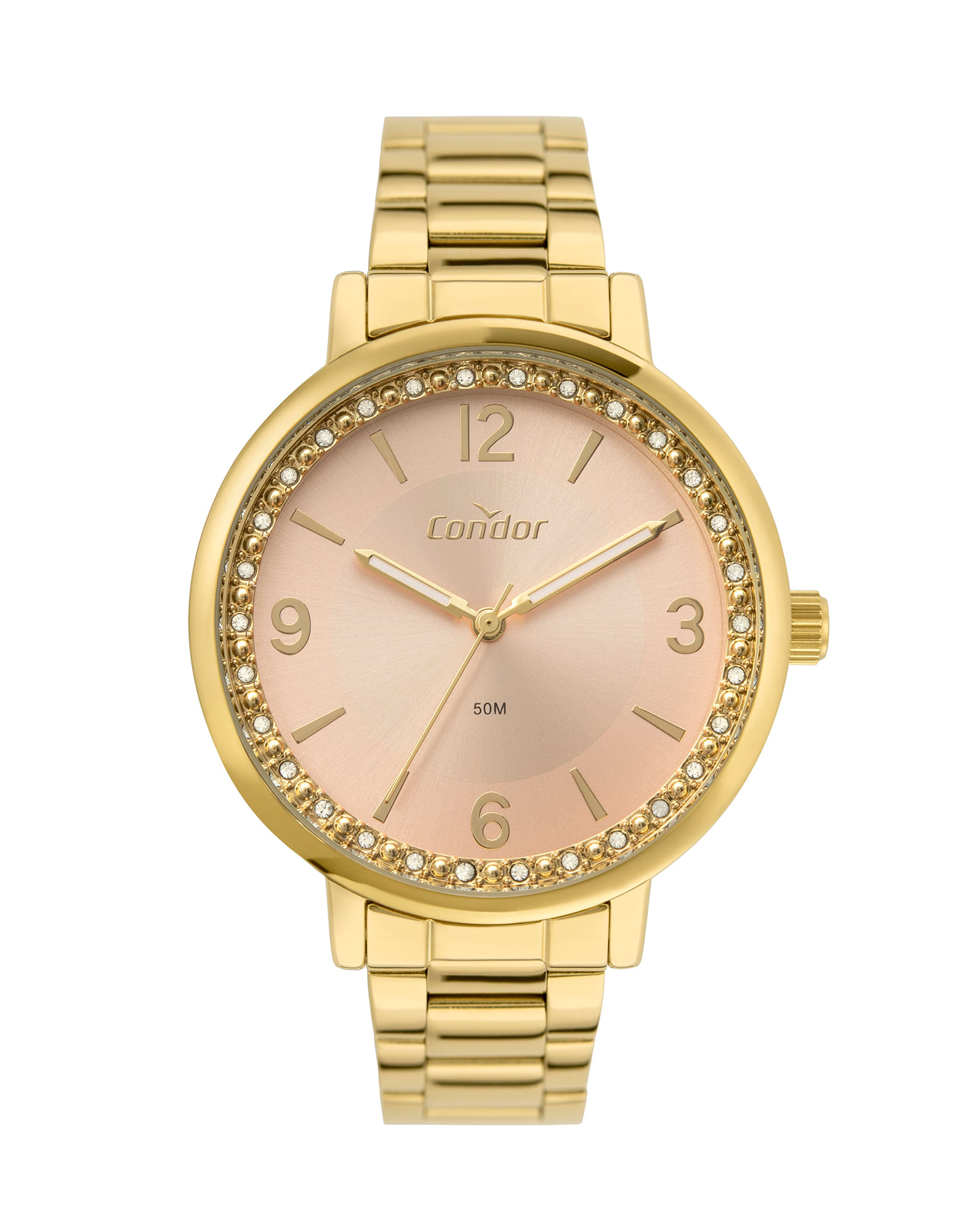 708943001 kit relógio feminino dourado condor + colar e brincos perolados dourado u 8b5